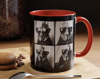 Photobooth Chicken, Funny Rooster Mug, Trendy Funny Chicken Mug, Chicken With Sunglasses