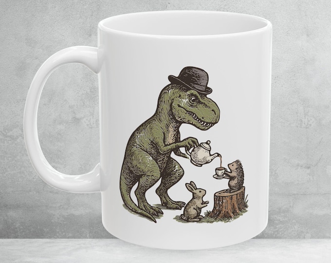 T-Rex Tea Party Mug: Funny Dinosaur Coffee Cup - Paleontology Gift