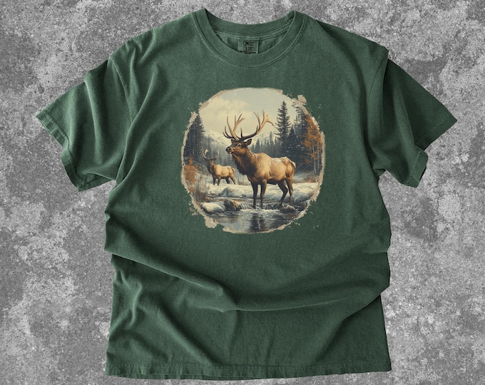 Retro Y2K Elk Wilderness Scene Shirt, Nineties Vintage Elk Shirt, Comfort Colors 90s Nostalgia Americana Elk Tee
