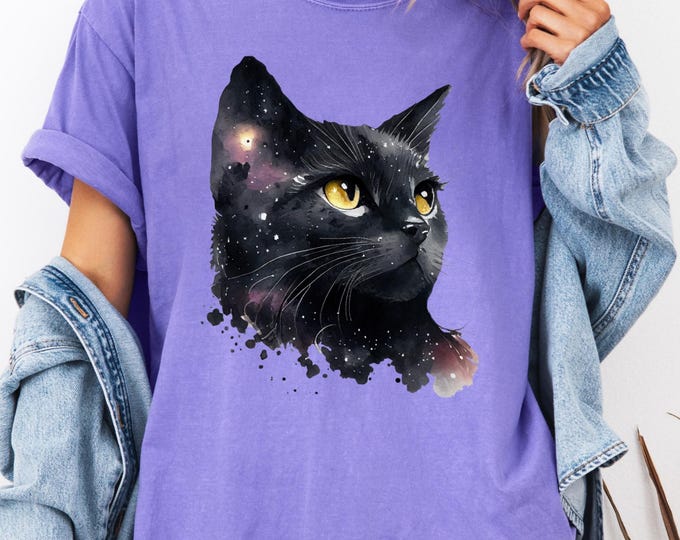 Cosmic star kitty shirt, comfort colors astrology cat tee