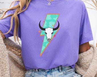 Comfort Colors Boho Cow Skull Lighting Bolt Shirt