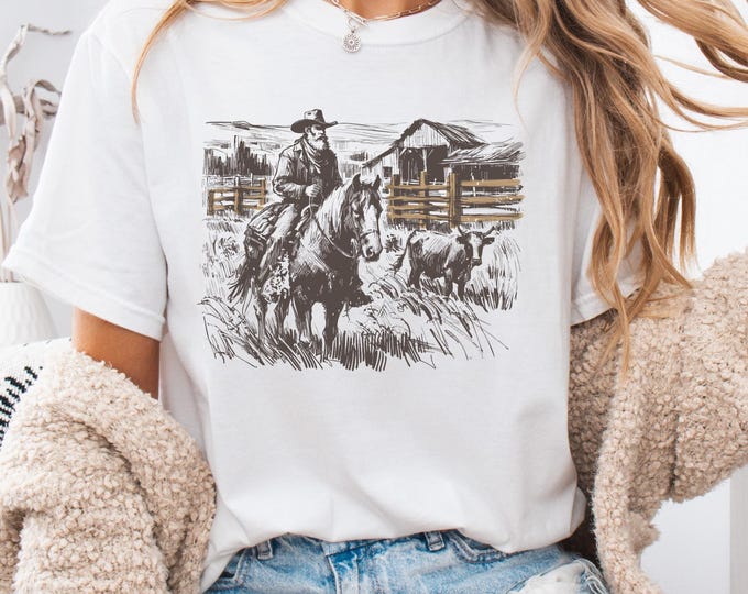 Rustic Cowboy T-Shirt - Unisex Garment-Dyed Tee, Perfect for Western Lovers, Casual Outings, Gifts for Ranchers, Outdoor Adventures