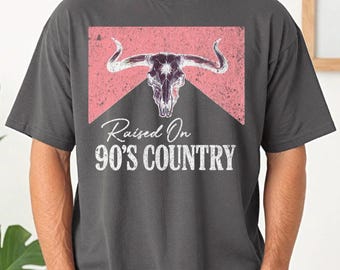 Comfort Colors Distressed vintage style raised on 90s country tshirt, oversized country concert shirt, nashville girls trip