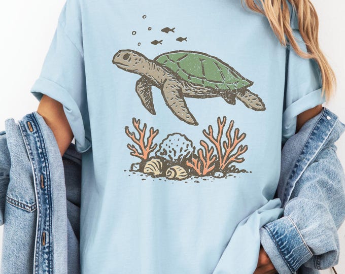 Turtle Vintage Style Tshirt, Retro Comfort Colors® Y2k Ocean Shirt, Sealife, Turtle Shirts, Turtle Sea Lovers, Unisex Adult Fish Tee, Scuba