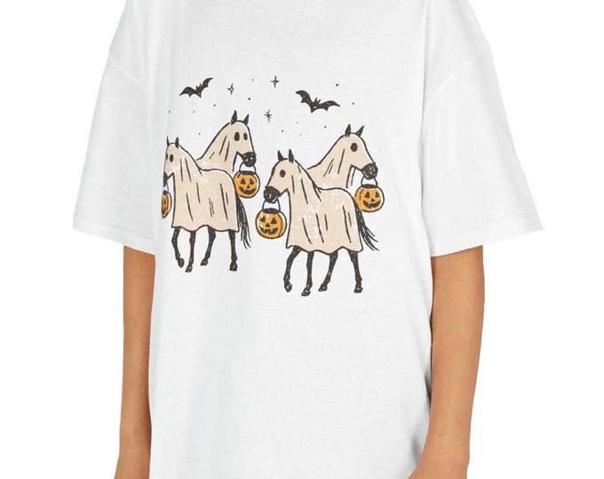 Ghost Horse Tee for Kids, Cute horse Halloween shirt, Spooky Horse Clothing, Fun Trick or Treat Horse Shirt