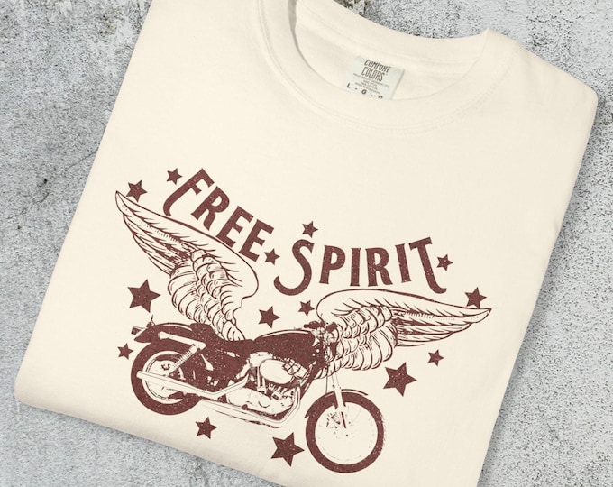 Comfort Colors Free Spirit Motorcycle Tee, Vintage Bike Wings Shirt