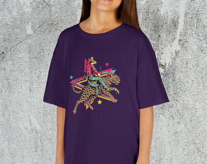 Cowboy Riding Leopard Kids Tee, Children's Western Safari Animal Shirt
