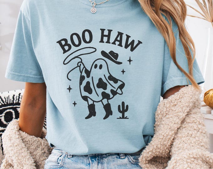 Comfort Colors® Boo Haw Shirt, Funny Ghost Cowboy Tee, Western Halloween Shirt, Spooky Fall Shirt, Country Girl Gift, ghost cowboy