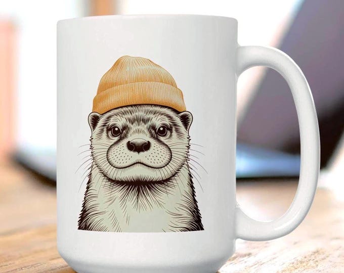 Otter Wearing Beanie Mug, Cute Hipster Otter Mug