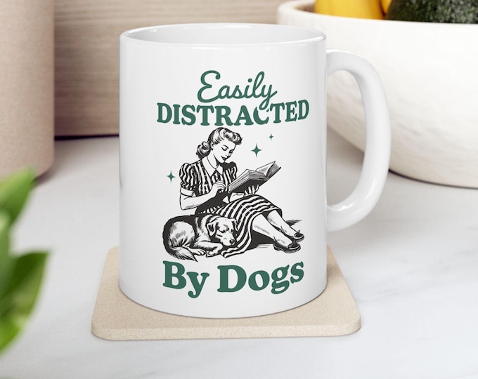 Easily Distracted By Dogs And Books Mug, Book Lover Gift, Funny Dog Mug, Dog Lover Shirt, Dog Lover Gift, Reader Mug, Dogs and Books