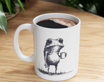 Frog Drinking Coffee Mug - Cute Animal Lover Gift, Funny Tea Cup, Animal Coffee Mug, Whimsical Kitchen Decor, Unique Office Mug, Frog Lover