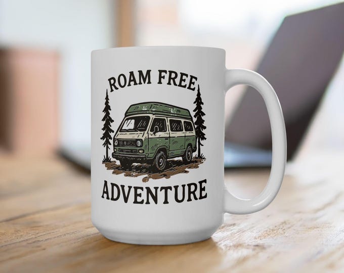 Adventure Van Mug, Roam Free Vanagon Cup, Wanderlust Traveler Gift, Road Trip Coffee Mug