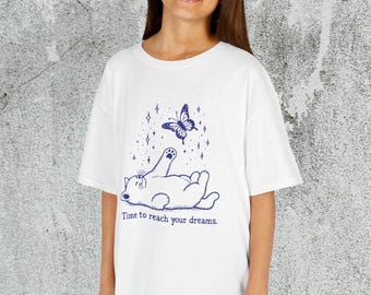 Time to Reach Your Dreams Cat Butterfly Kids Tee