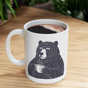 Bear Drinking Coffee Mug, Woodland Animal Lovers Coffee Mugs, Hipster Nerdy Animal Coffee Mug Grizzly bear Lovers Gifts Cup, Alaska Mug