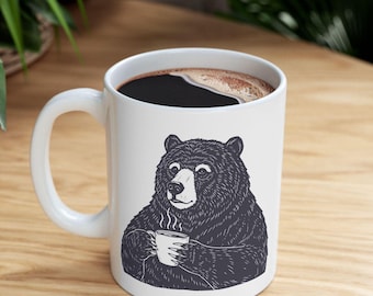 Bear Drinking Coffee Mug, Woodland Animal Lovers Coffee Mugs, Hipster Nerdy Animal Coffee Mug Grizzly bear Lovers Gifts Cup, Alaska Mug