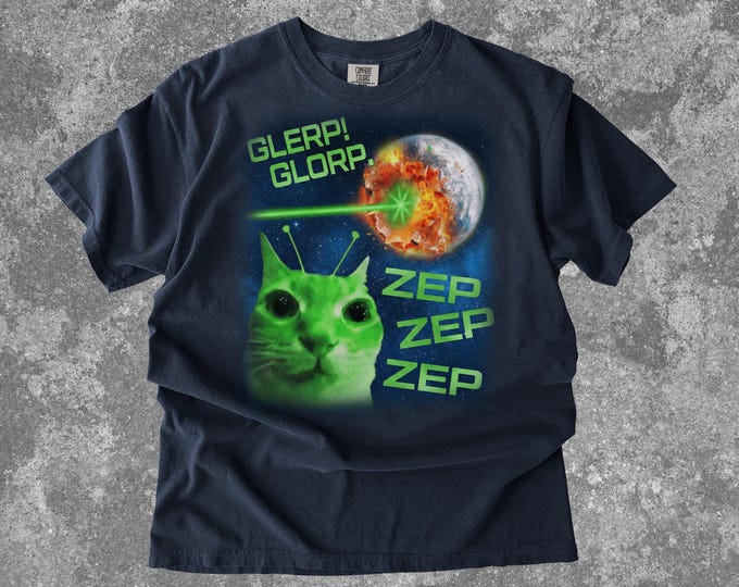 Glerp Glorp Funny Alien Cat Meme Shirt, Comfort Colors Glerp Glorp Cat Shirt