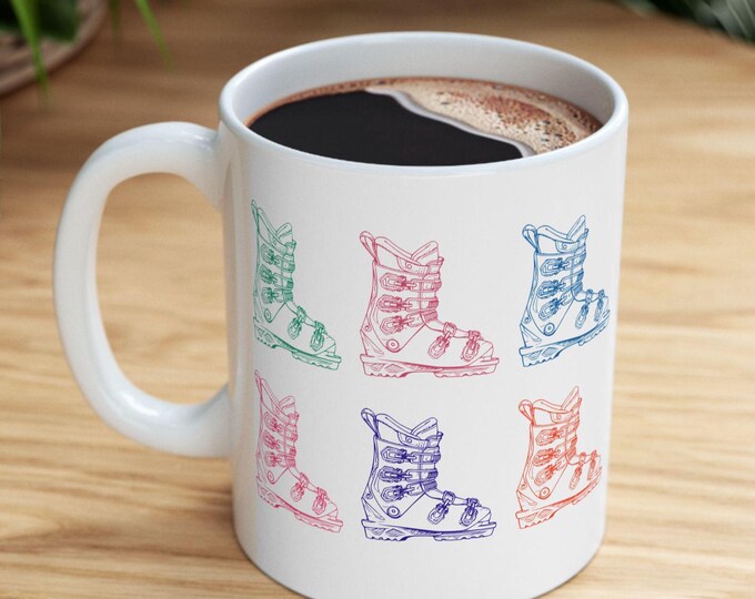 Ski Boot Illustration Mug, Vintage Ski Mug