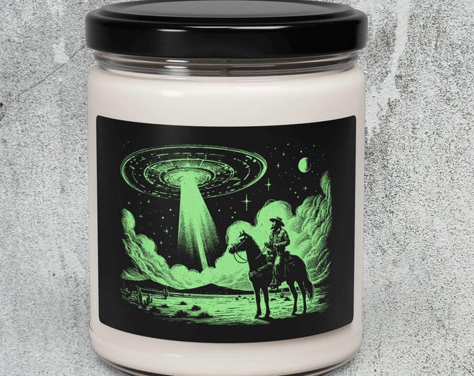 UFO Cowboy Candle, Alien Spaceship Candle, Sci-Fi Soy Wax Candle