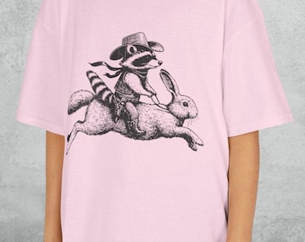 Rabbit and Raccoon Kids Tee, Children's Animal Print Clothing, Woodland Creatures Kids Top, Forest Friends Kids Shirt