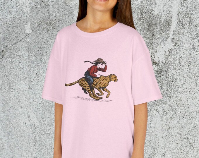 Cowgirl Riding Cheetah Kids Tee, Cowgirl Leopard Kids Shirt