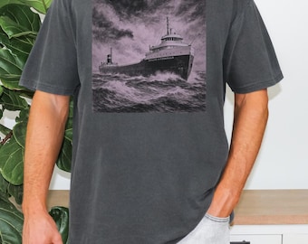 Edmund Fitzgerald shirt, Comfort Colors  Vintage distressed Edmund Fitzgerald Shirt, Great Lakes shipwreck Tee