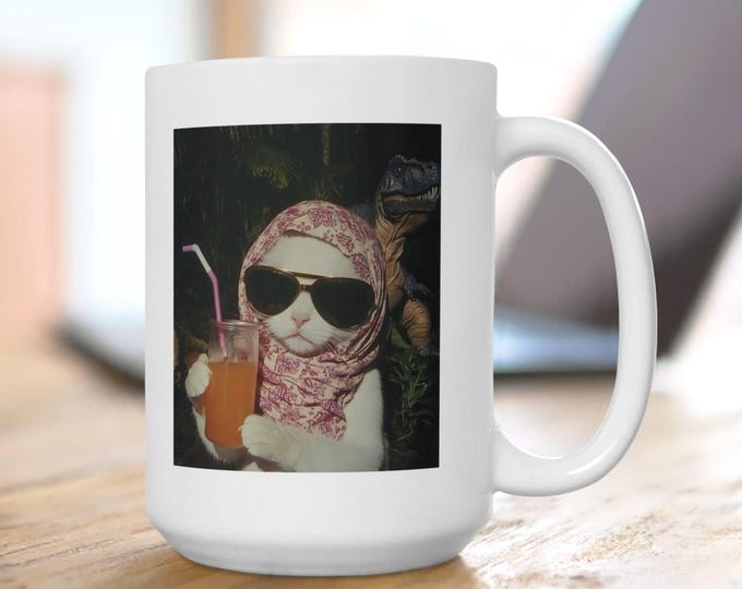 Retro Drinking Cat Meme Mug, Cat Meme Cringe Mug, Vintage Elegant Cat Mug