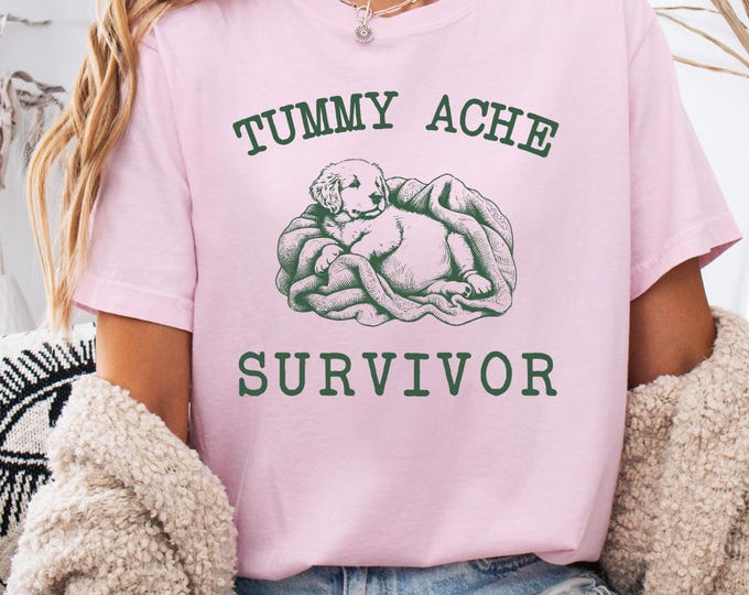 Tummy Ache Survivor Shirt, Funny Golden Retriever Meme Tee, Puppy Shirt, Comfort Colors puppy shirt, Gift for Golden Retriever lovers