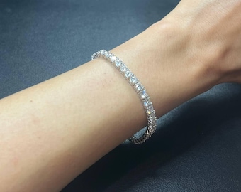 3-4MM MOISSANITE Tennis Bracelet 925 Sterling Silver VVS Tennis Bracelet 6&quot;, 7&quot;, Certified VVS1, Passes DIAMOND Tester, Anniversary Gift