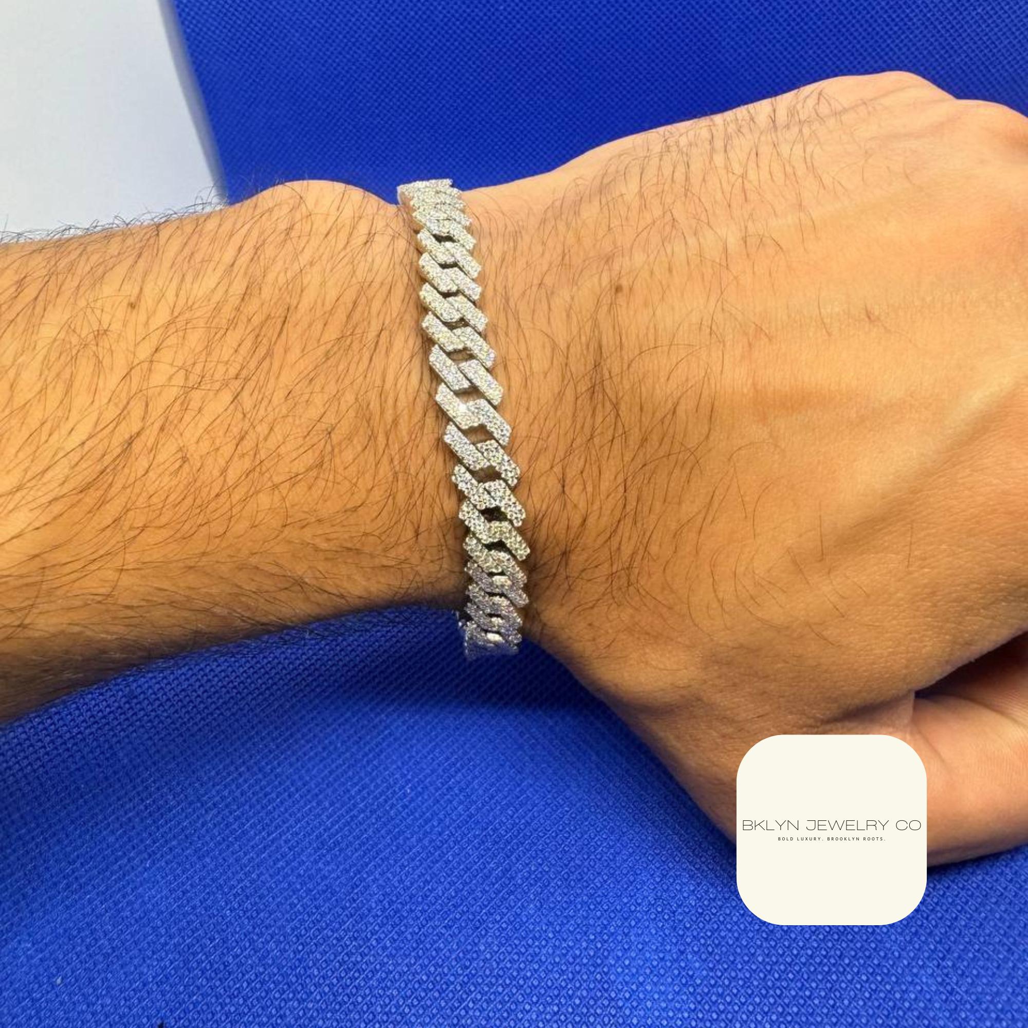 Moissanite Cuban Link Bracelet 8mm Prong Miami 925 Silver w/ 18K Rhodium, VVS, Hand-Set, Passes Diamond Tester, 7"- 9", Unisex Bling