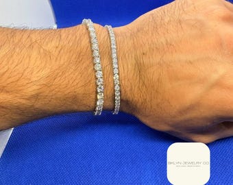Moissanite Tennis Bracelet 3mm/4mm 925 Silver w/ 18K Rhodium, VVS D Color, Hand-Set, Diamond Tester Pass, 6-7&quot;, Unisex Bling Jewelry