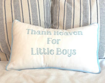 Baby Boy Shower Gift Nursery Decoration Embroidered Cover Custom  Pillow White Cotton Canvas Cushion Thank Heaven Boys Room