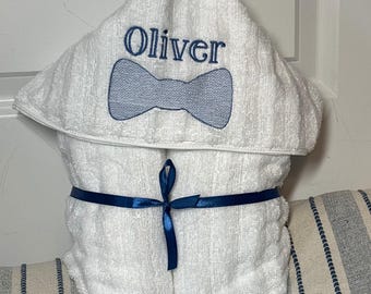Hooded Bath Towel Personalized Kids Gift Embroidered Child Name Custom Baby Present Shower Terry Wrap Robe Monogram Toddler Pool Boy Beach