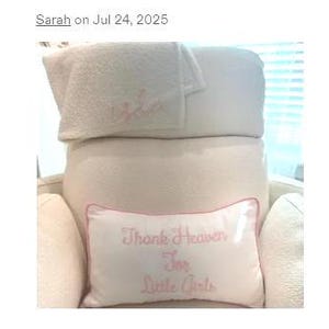 Baby Girl Nursery Pillow Cover Embroidered Custom Toddler Gift Baby Shower Thank Heaven Little Girls Bedroom Accent White Cotton Lumbar image 9