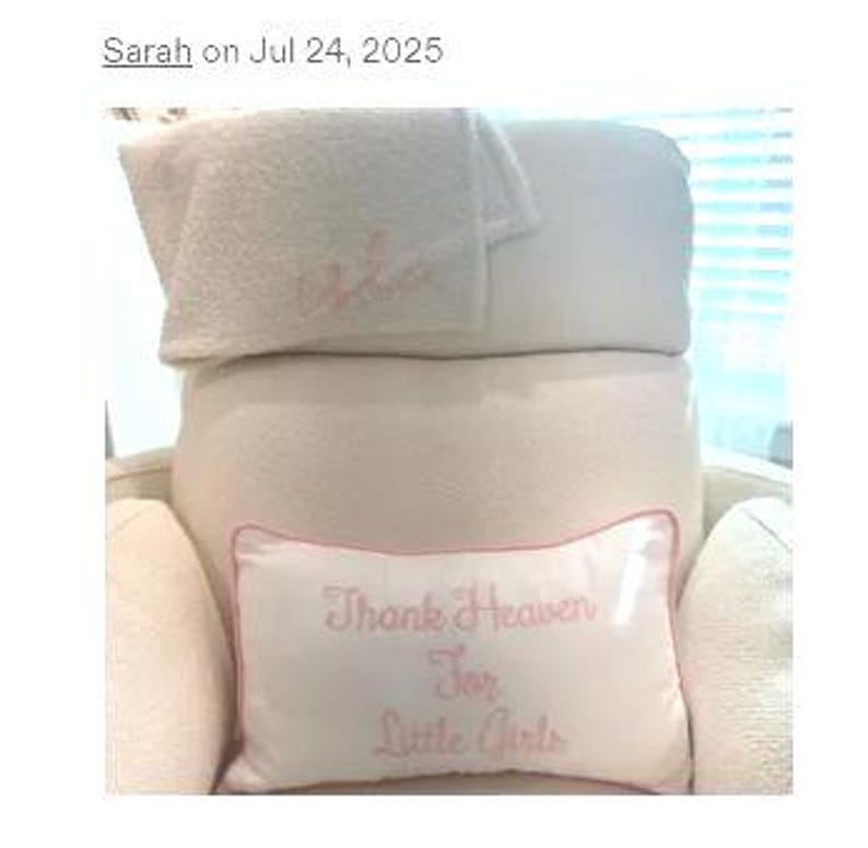 Baby Girl Nursery Pillow Cover Embroidered Custom Toddler Gift Baby Shower Thank Heaven Little Girls Bedroom Accent White Cotton Lumbar image 9