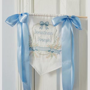 Personalized Baby Bassinet Banner, Custom Baby Banner, Hospital Door Sign, Welcome Banner with Bows, Baby Shower Present, Newborn Baby Gift