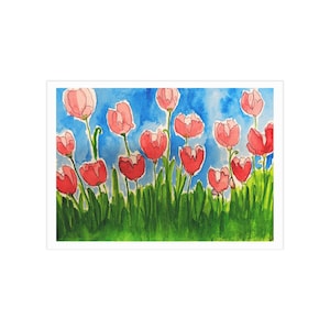 Vibrant Tulip Garden Unframed Print, Watercolor art, Floral watercolor, Home Wall Art, Tulip painting, Tulip print, floral home decor,