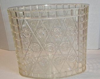Vtg Clear Lucite Waste Diamond Starburst Regency Oval Bin garbage trash can