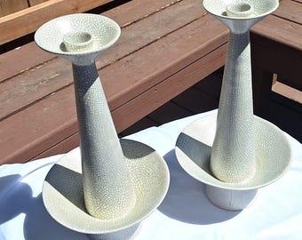 Laguna CA MCM Style Crackle Glaze keramische taps toelopende kaarsenhouders set van 2
