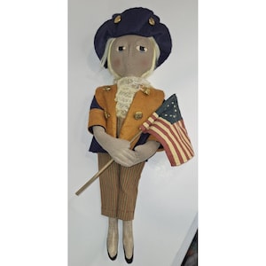 Primitive Colonial George Washington Doll 19&quot; Tall Rare Patriotic July 4th