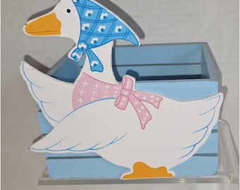 Vintage FTDA Blaue Holz Gänsekiste Pflanzgefäß 1980er Jahre