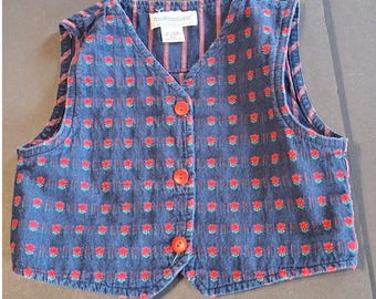 Chaleco reversible vintage OshKosh B'Gosh para niña, talla 6X, azul con estampado floral y rayas, algodón, fabricado en EE. UU.