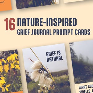 Cartes d'invite pour le journal de soutien au deuil - 16 invites imprimables pour prendre soin de soi avec des photographies de la nature pour la guérison et la réflexion