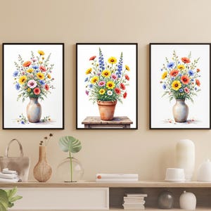 ワイルドフラワー水彩画プリントセット – ボタニカルウォールアート、コテージコアインテリア（デジタルダウンロード）