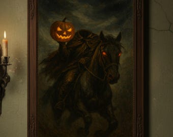 Headless Horseman Halloween Art – Gothic Oil Painting (Digital Download)