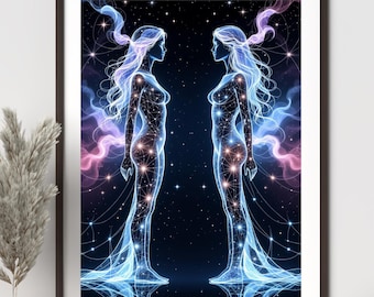 Gemini Zodiac Print – Celestial Astrology Wall Art (Digital Download)
