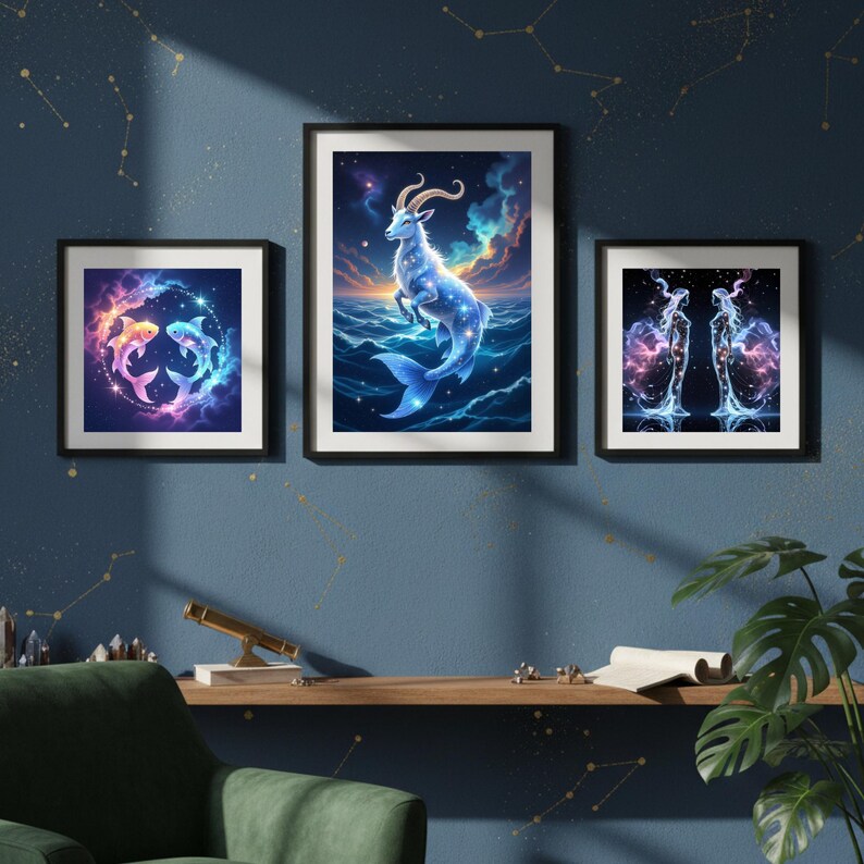 Zodiac Astrology Wall Art Print Set – Celestial Gallery (digital ...