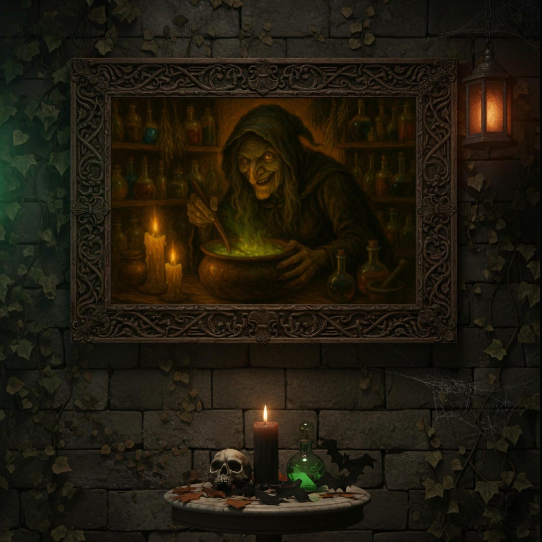 Witch Cauldron Potion Art Print | Spooky Halloween Decor (digital ...