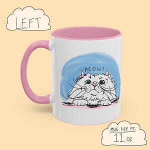 Cute Cat Sketch Mug with meow quote, Colorful Coffee Cup, Gift for Cat Lovers, Funny Kitty Tea Mug, Cat Mom Birthday Present, Unique Feline