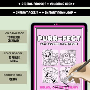 Purr-fect Cat Coloring Book | Printable 52 Pages for Stress Relief