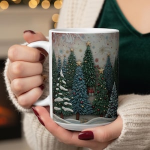 Snowy Pine Tree Christmas Mug: Vintage Festive Cup, Holiday Forest Lover Gift